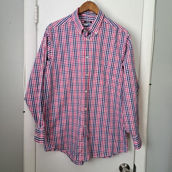 Izod Men's Quick Dry Regular Fit Long Sleeve Button Down Multicolor Plaid Shirt - Picture 1 of 6
